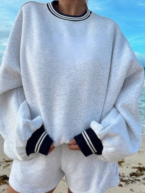 Blank Pearl Grey And Navy Preppy Crew