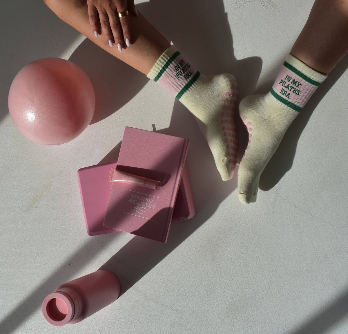In my Pilates era retro pink & green grip sock