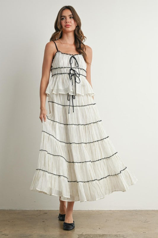 Ruffle Tiered Flowy Sleeveless Tie Front Top