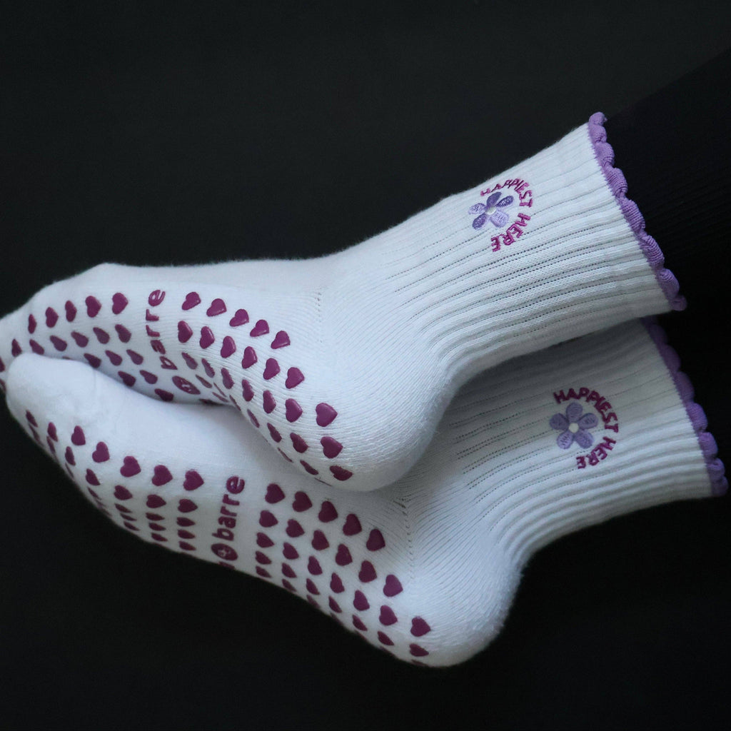 Happiest Here Grip Socks - Purple/White