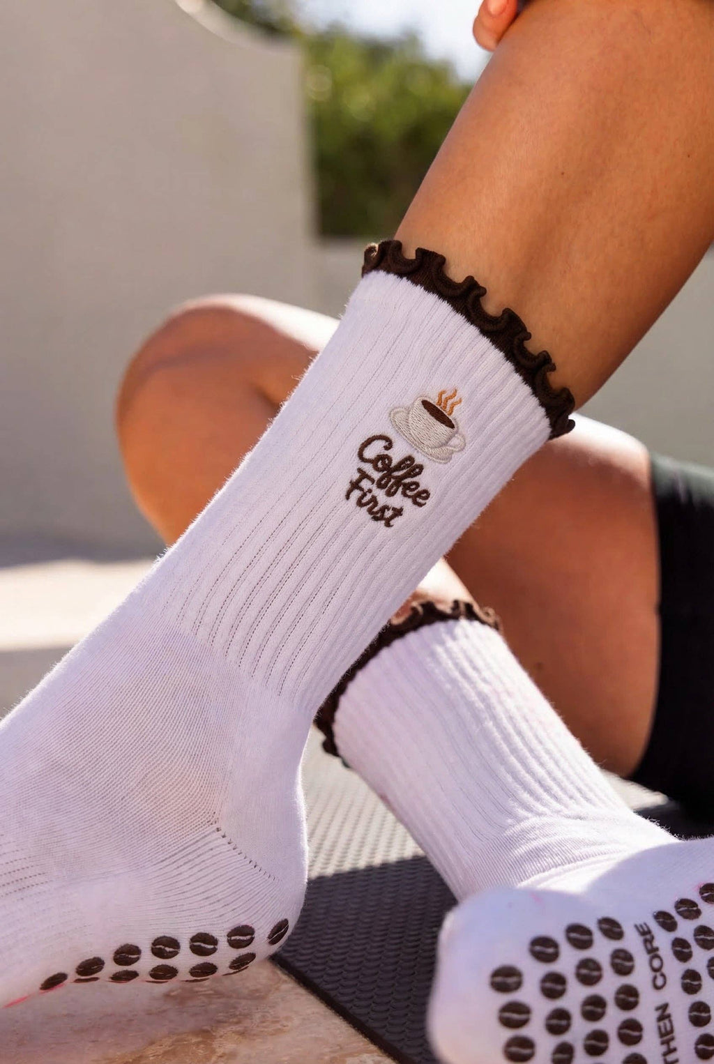 Coffee First Then Core Grip Socks