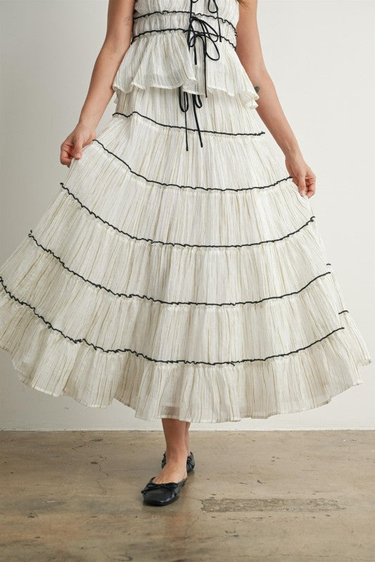 Ruffle Tiered Flowy Maxi Tie Front Skirt