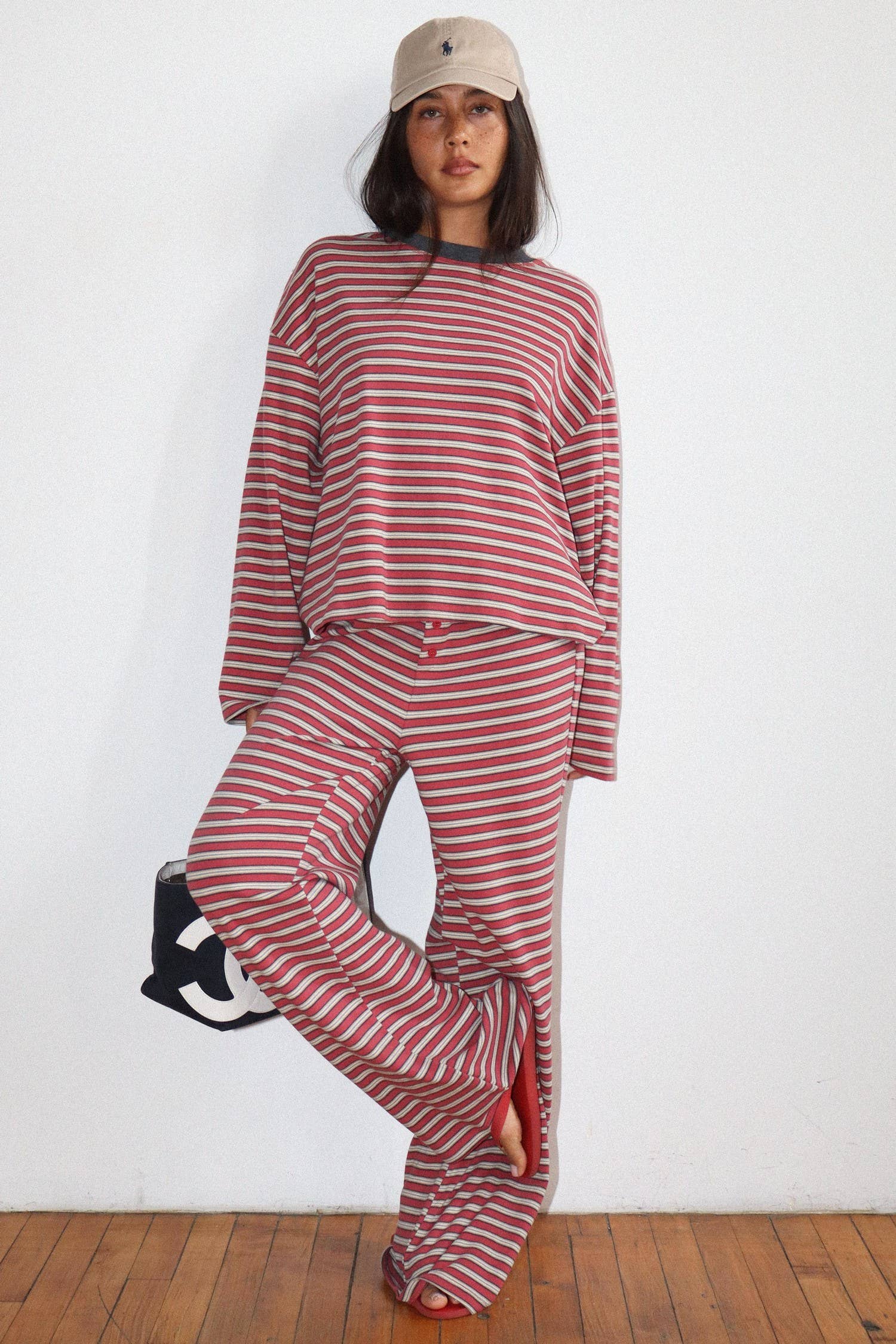 Navy and Red Striped Pants