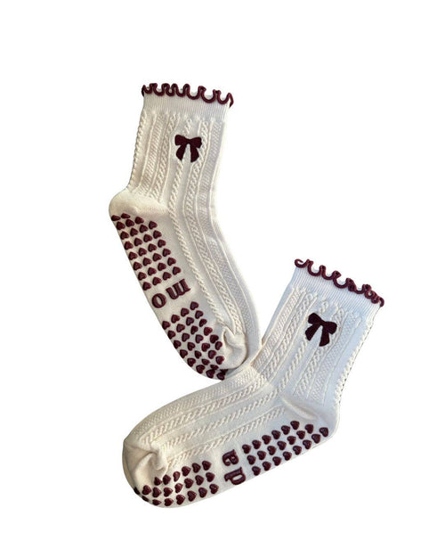 Bow Cable Knit Pilates Socks