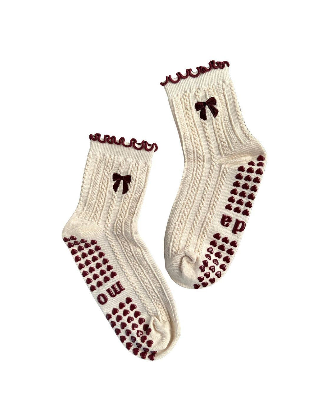 Bow Cable Knit Pilates Socks