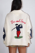 Golf Intarsia Zip Sweater