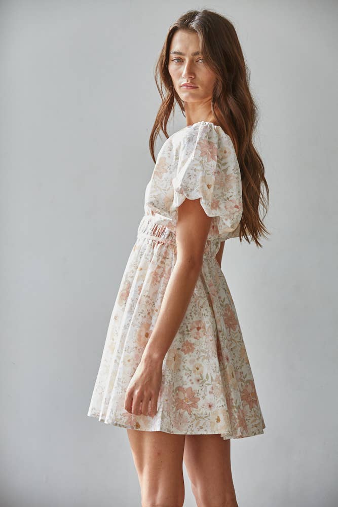 Floral Puff Sleeve Mini Dress