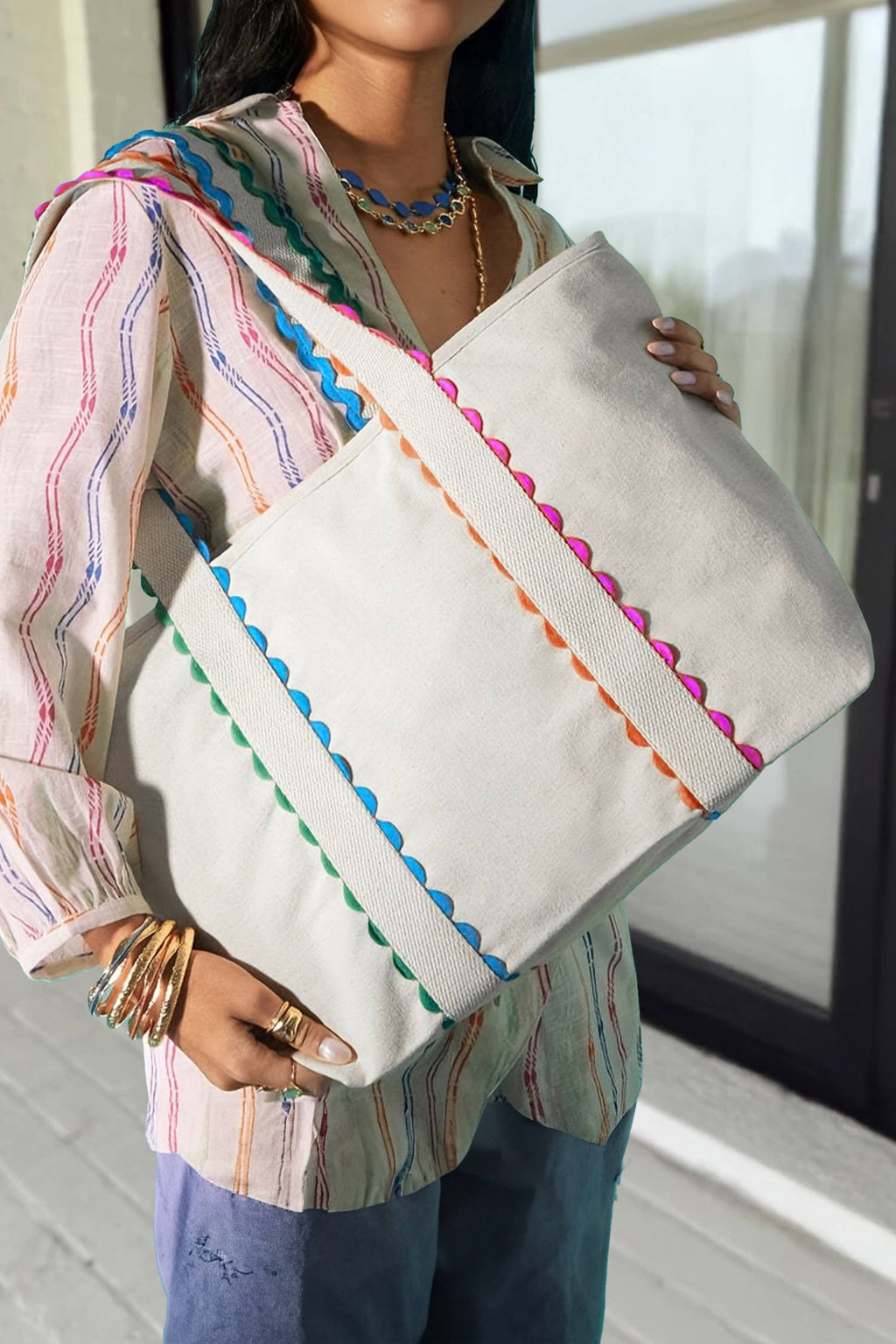 Colorful Ricrac Canvas Tote Bag