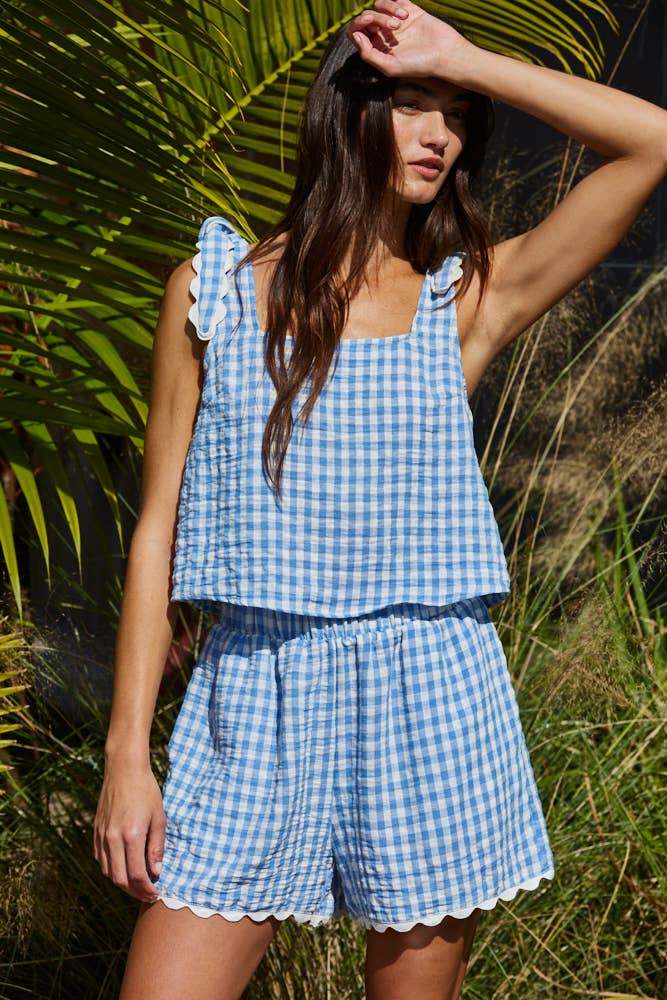 Woven Gingham Wide Leg Shorts