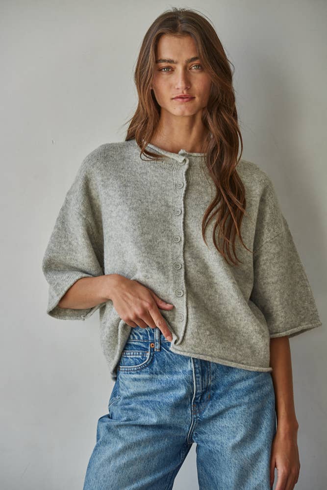 Cozy Knit Quarter Sleeve Button Up Sweater