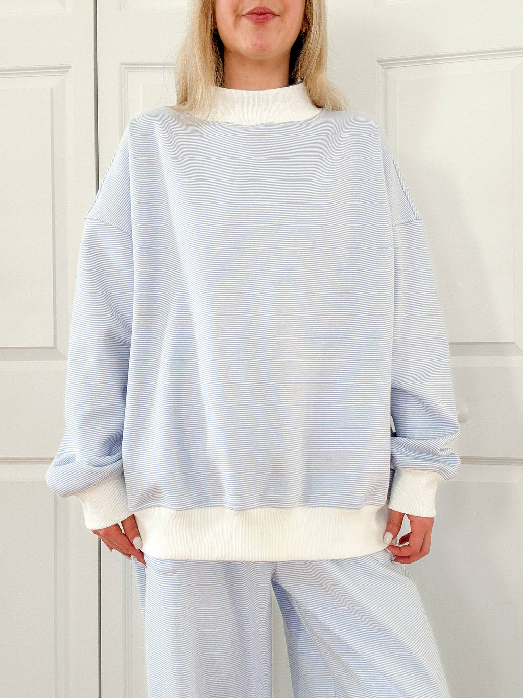 Blue and White Striped Mockneck Sweatshirt