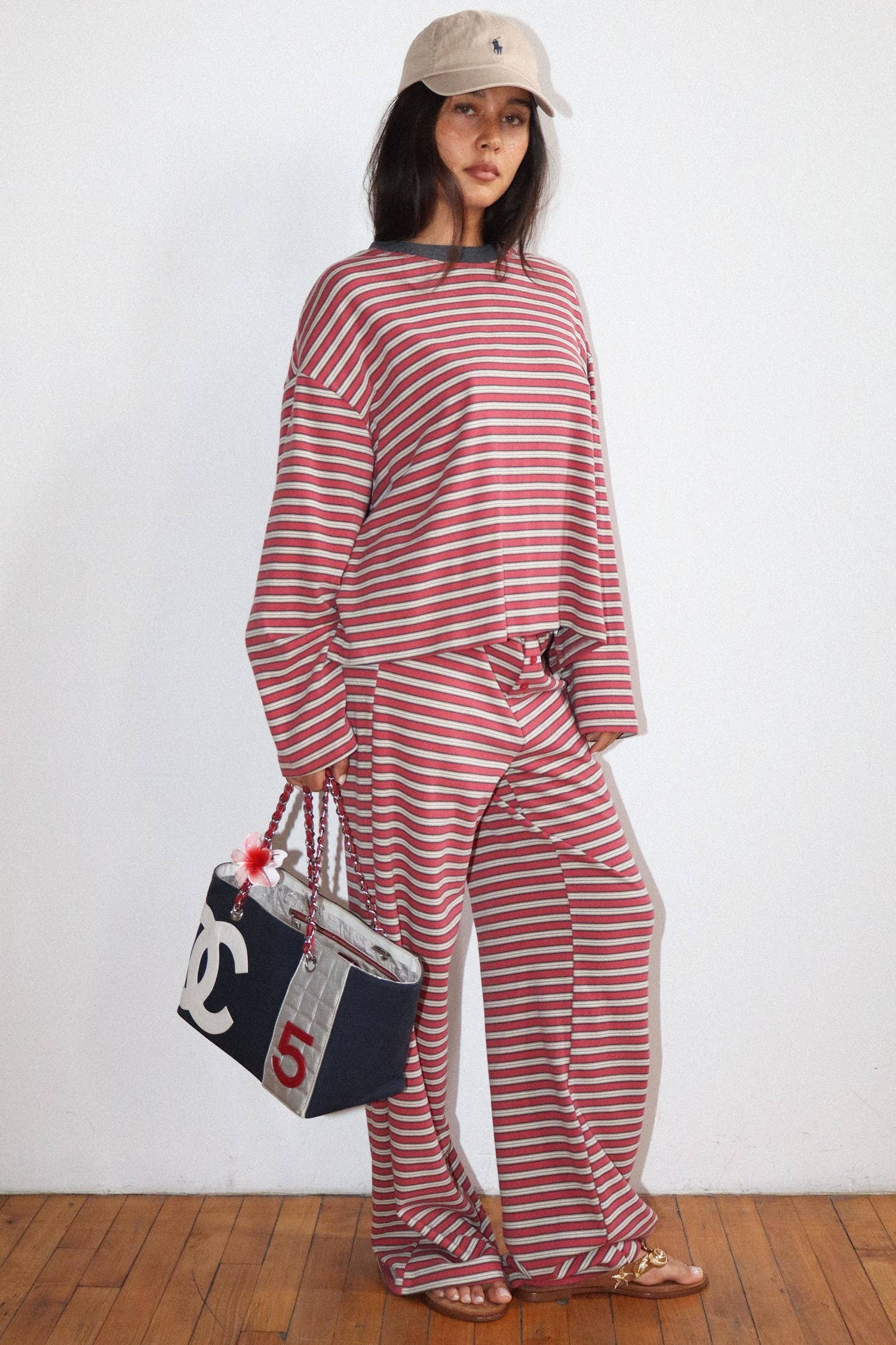 Navy and Red Striped Long Sleeve Top