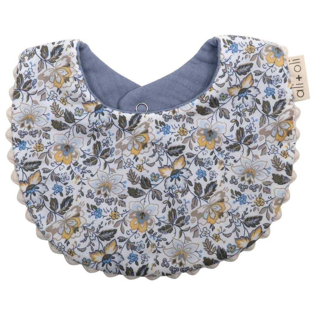 Blue Flowers Muslin Cotton Reversable Baby Bib