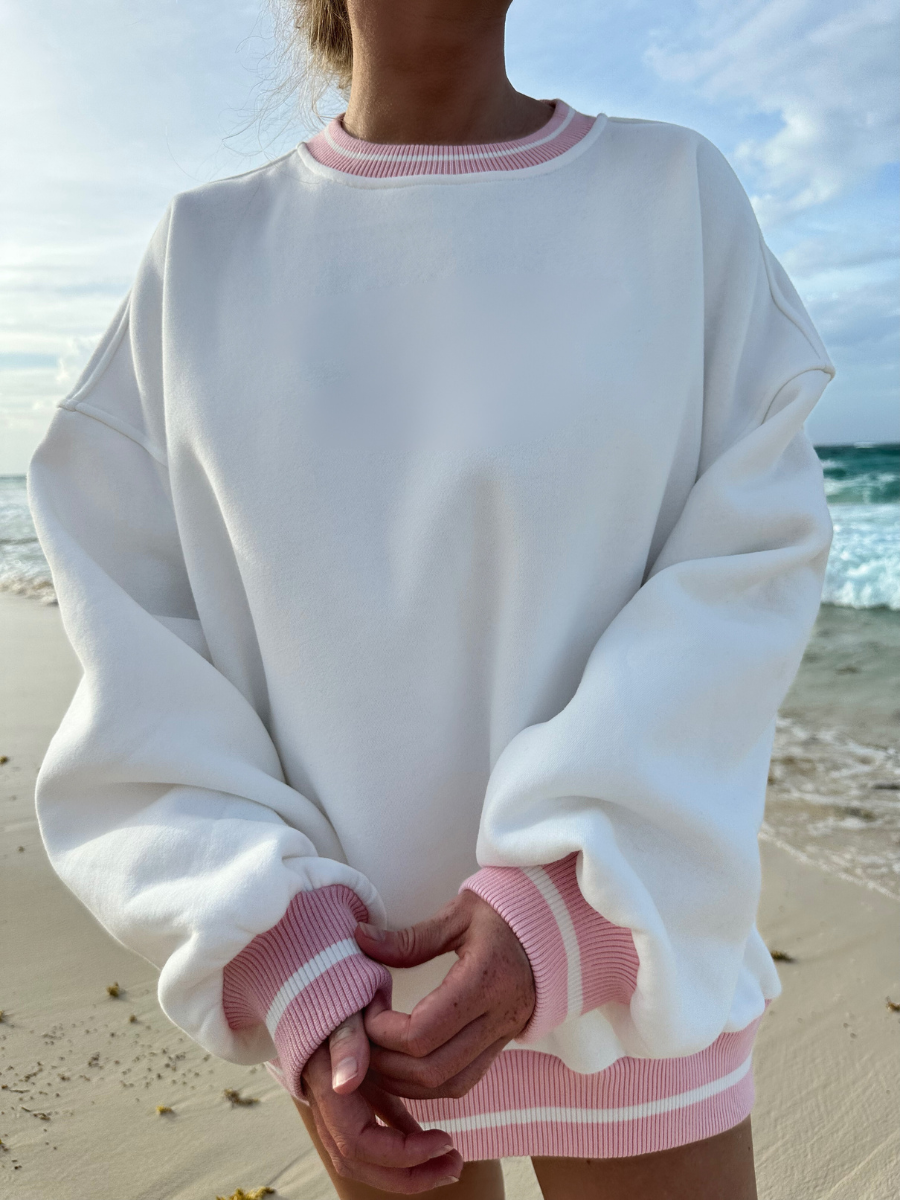 Preppy Crew Pink & White Sweatshirt